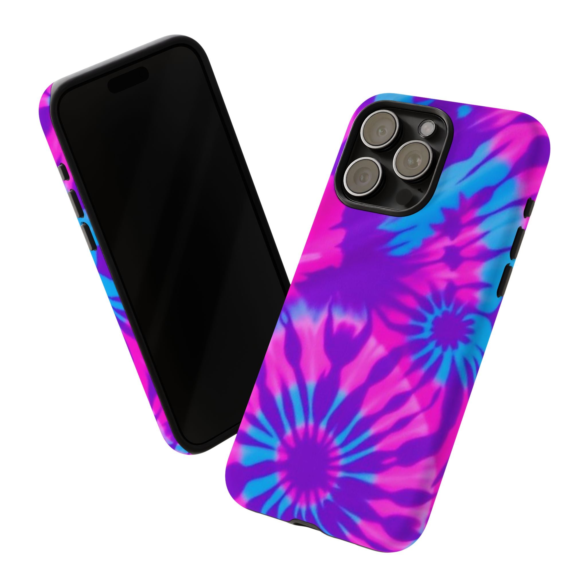 Tie-Dye Floral Phone Case for iPhone — Pink & Blue Retro Protective Tough Case