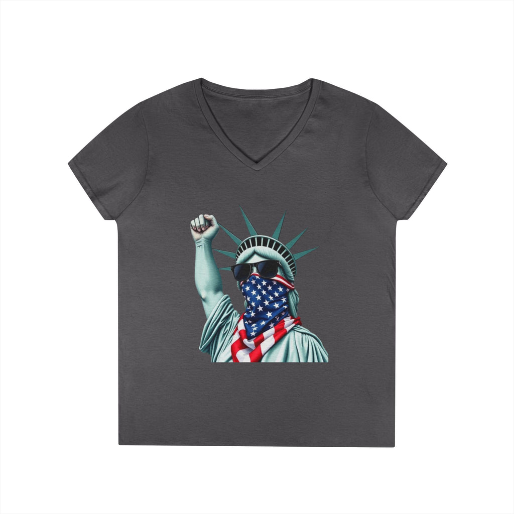 Patriotic Ladies' V-Neck T-Shirt - Resist Statue of Liberty Design