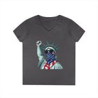 Patriotic Ladies' V-Neck T-Shirt - Resist Statue of Liberty Design