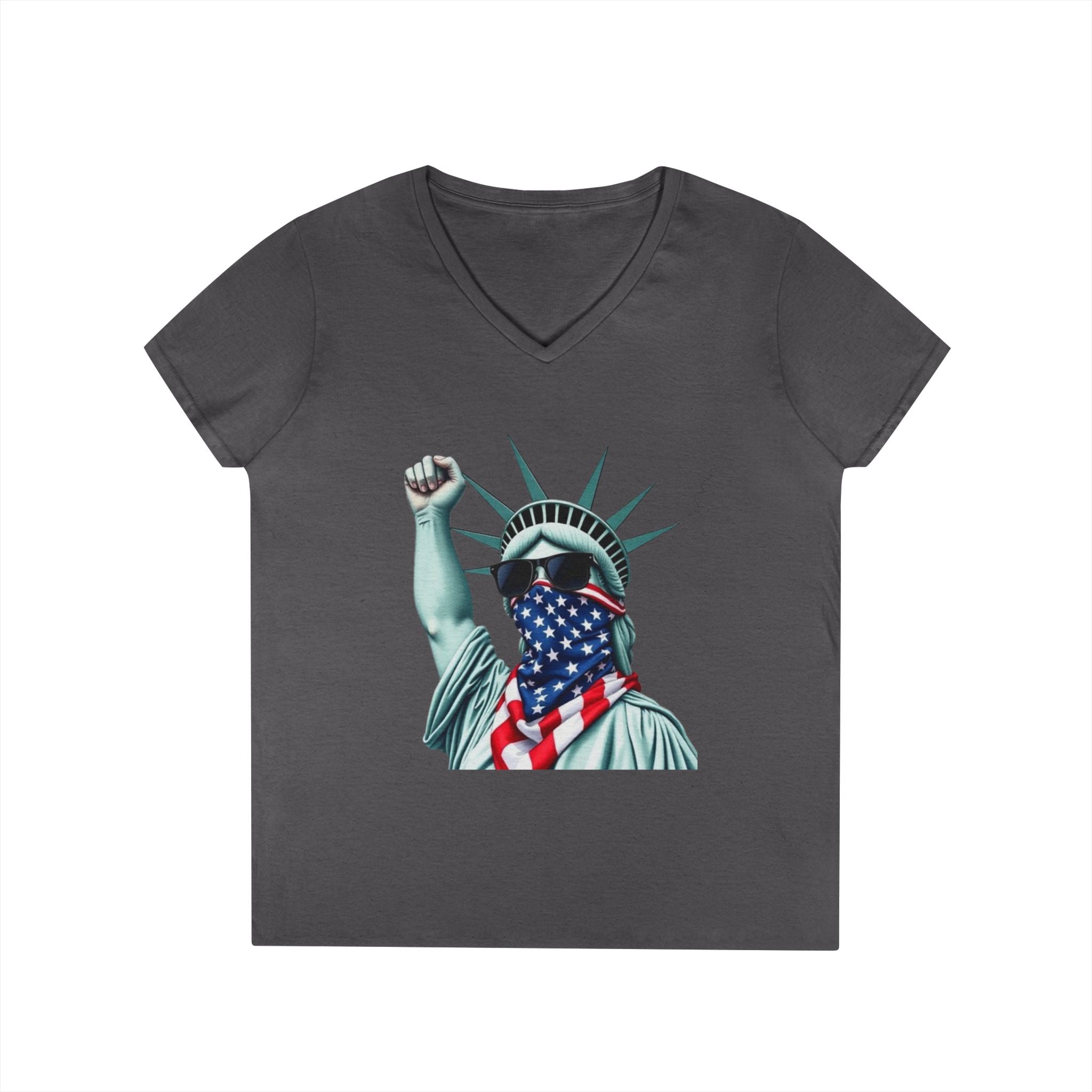 Patriotic Ladies' V-Neck T-Shirt - Resist Statue of Liberty Design