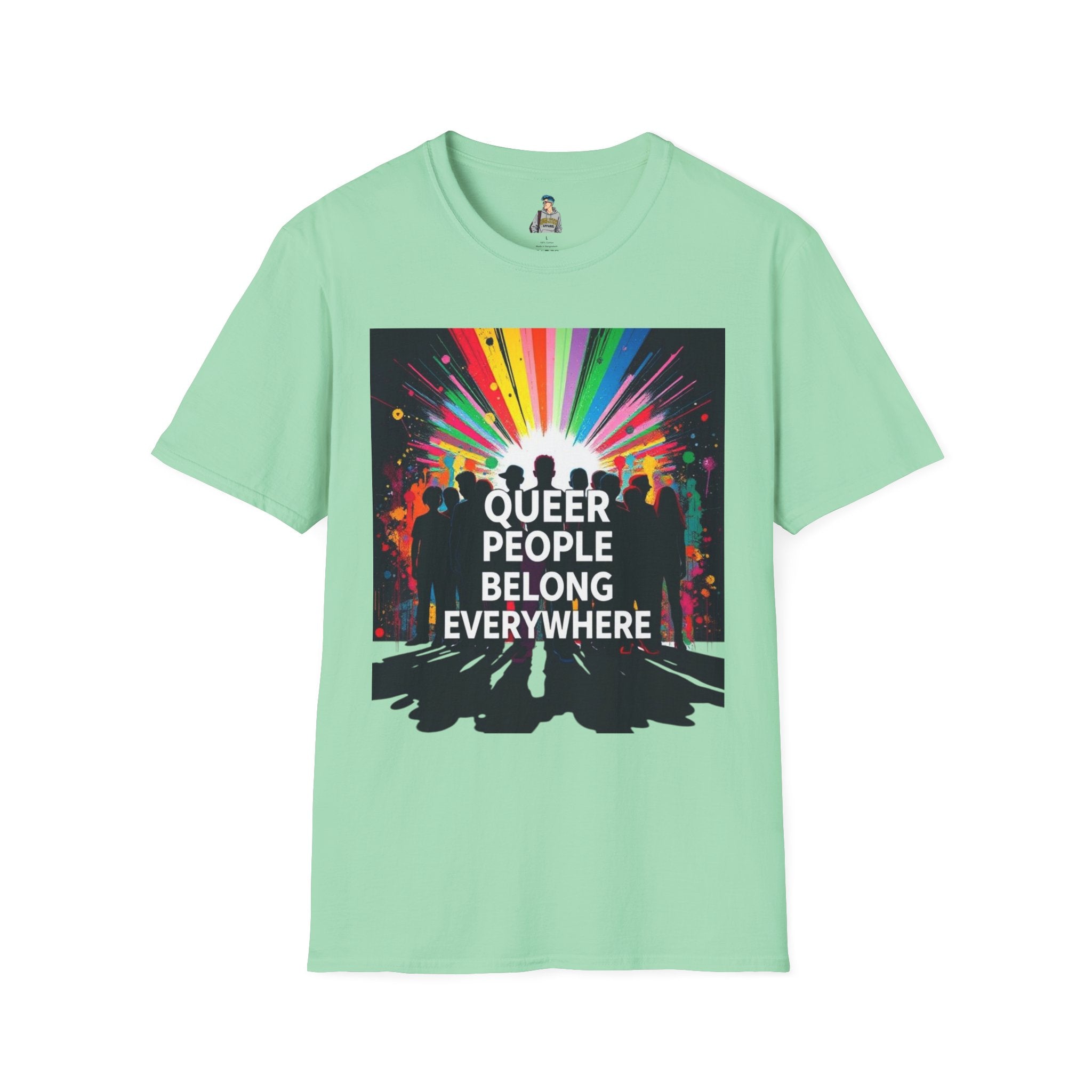Unisex Softstyle T-Shirt - 'Queer People Belong Everywhere' Pride Graphic Tee