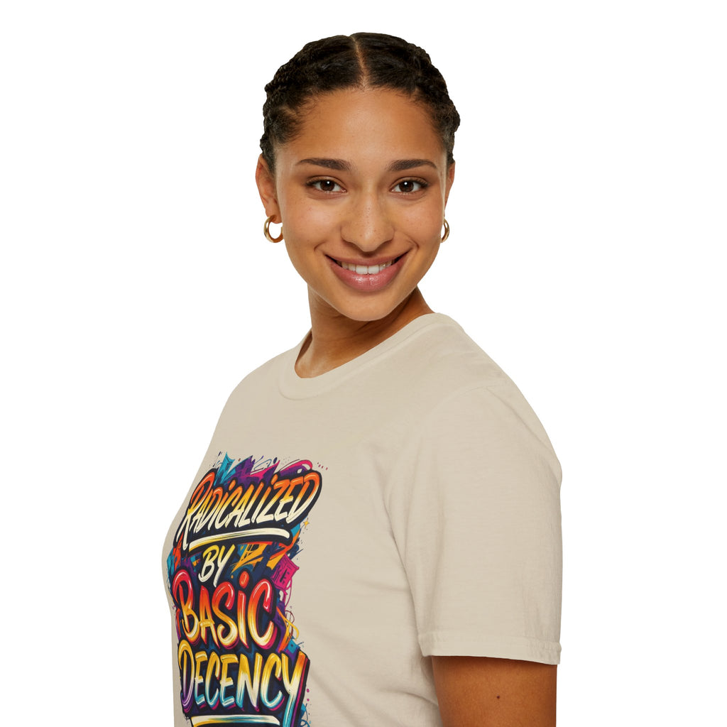 Radicalized by Basic Decency T-Shirt Colorful Graffiti Typography