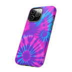 Tie-Dye Floral Phone Case for iPhone — Pink & Blue Retro Protective Tough Case
