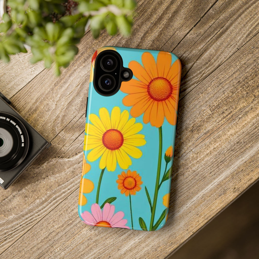 Floral Tough Phone Case for iPhone — Bright Daisy Garden Protective Cover