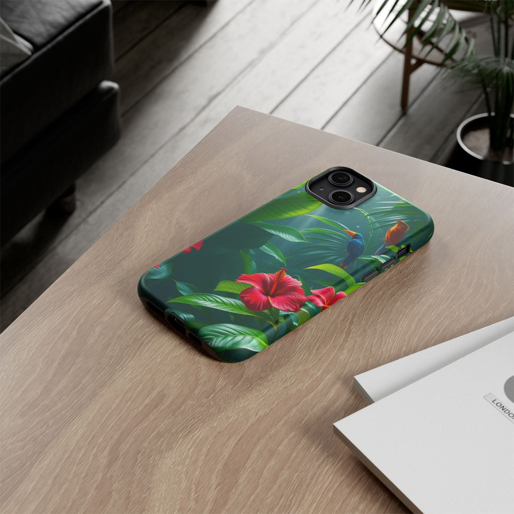 Android OR iPhone Compatible Cases - Tropical Flower & Bird Design - Unique Tough Cases