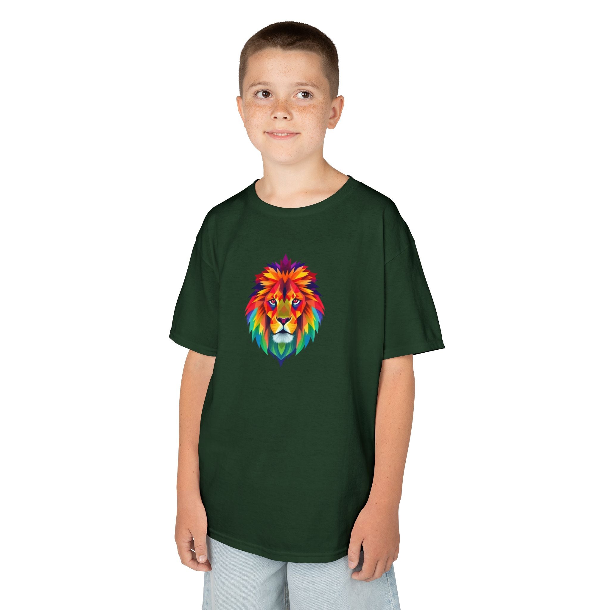 Colorful Fractal Lion Kids Heavy Cotton Tee