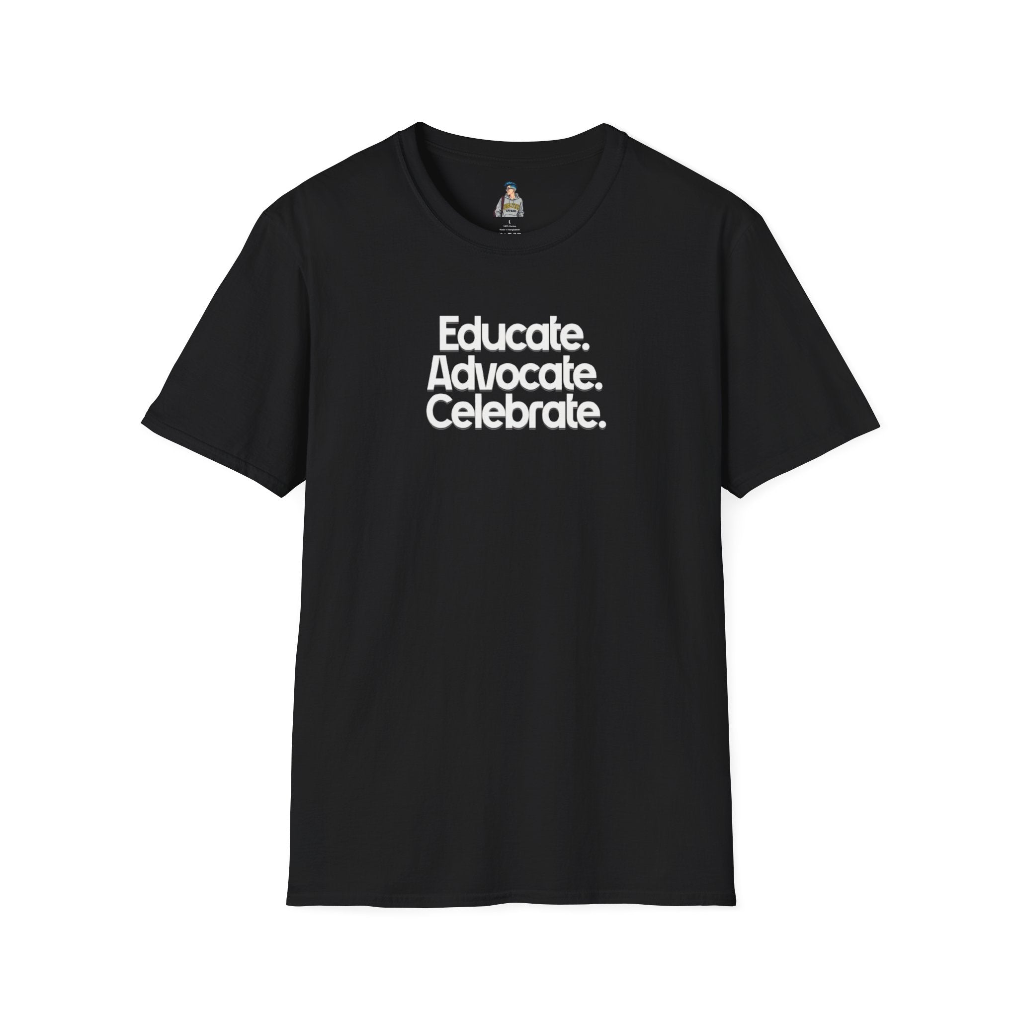 Educate. Advocate. Celebrate. Minimalist Pride T-Shirt - EqualiTees.Me