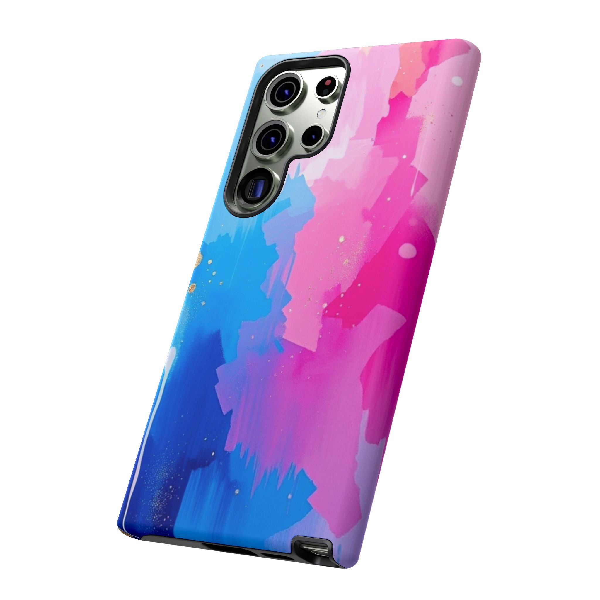 Android OR iPhone Compatible Cases - Pink and Blue Color Splash Design