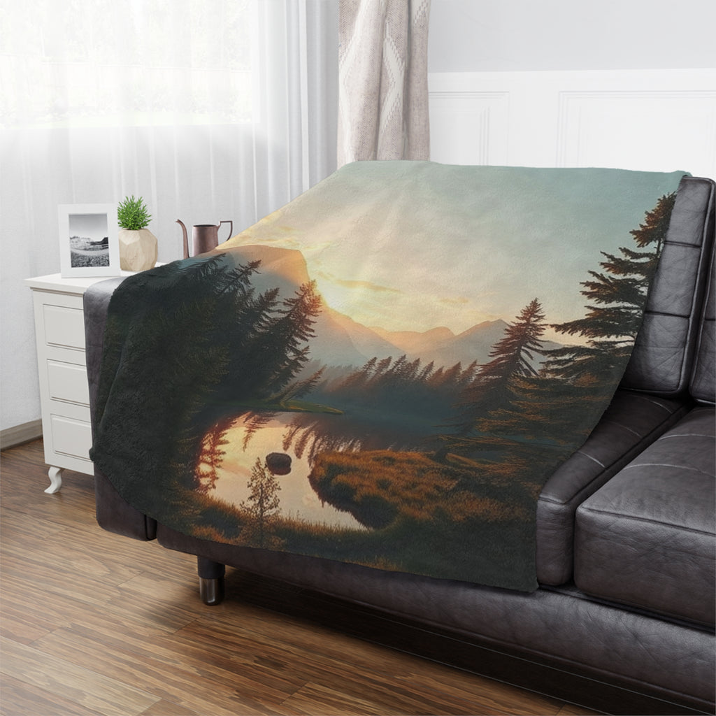 Serene Lake & Mountain Scene Microfiber Blanket