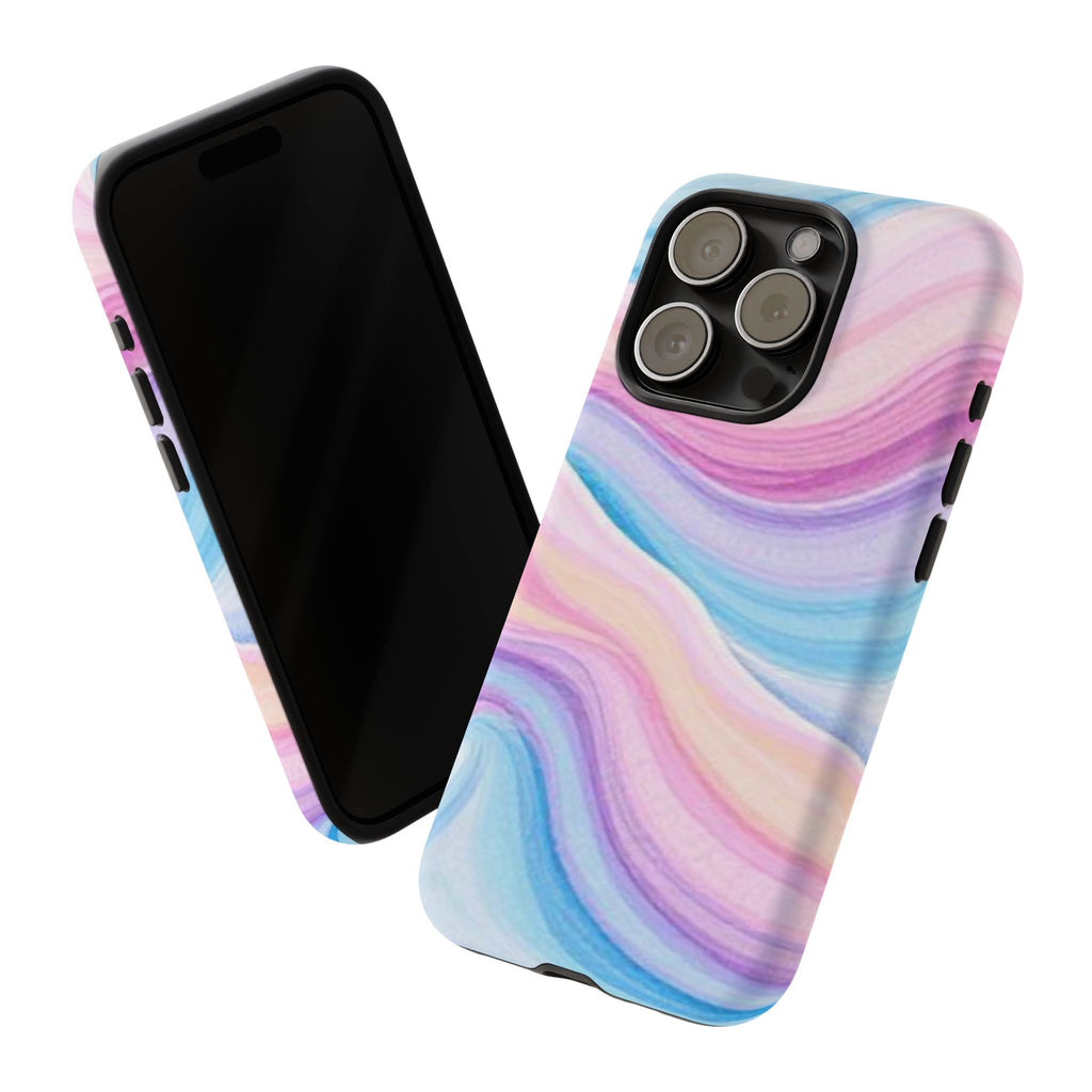 Pastel Marble Tough Phone Case iPhone — Swirled Pink & Blue Protective Cover