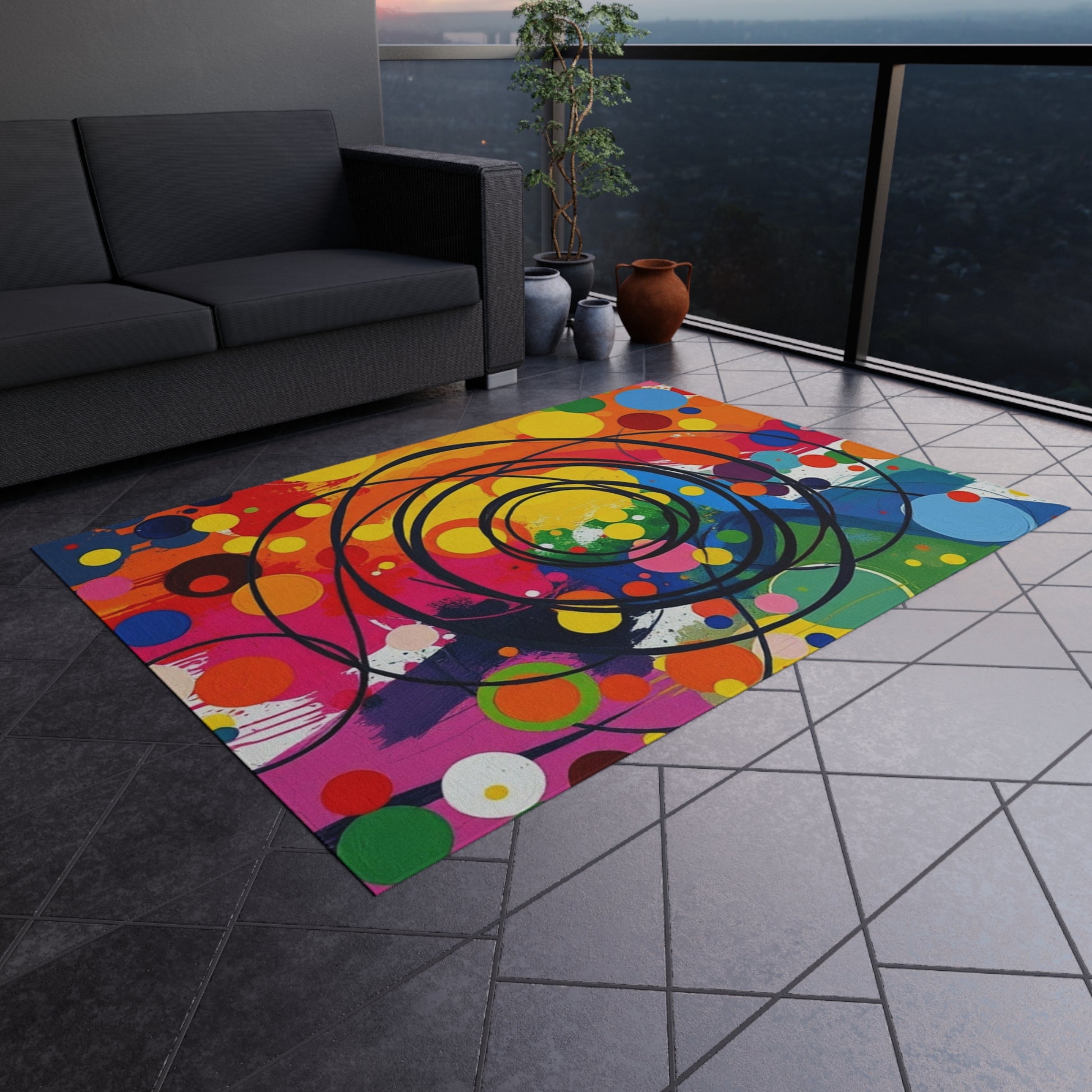 Abstract Circles and Swirls Outdoor Rug