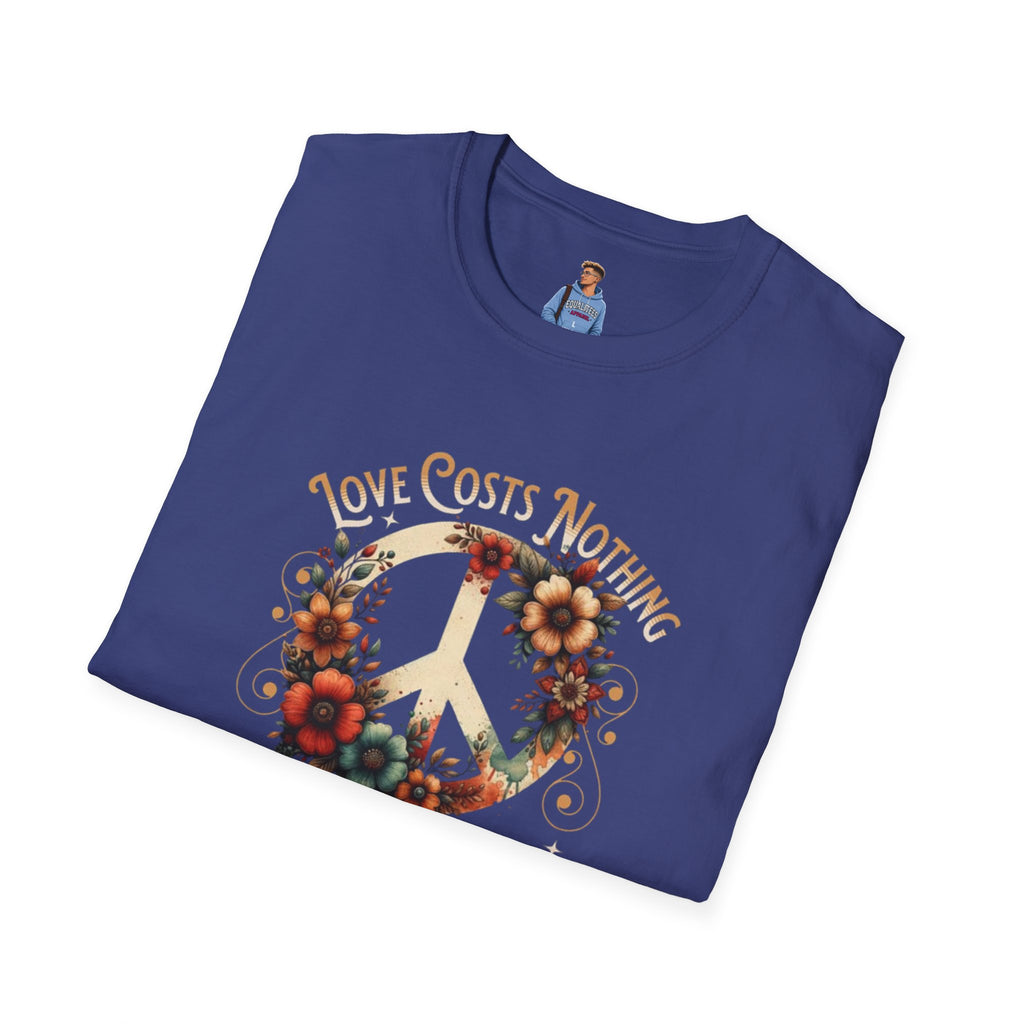 Unisex Softstyle T-Shirt - Love Costs Nothing, Give It Away Floral Peace Design