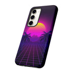 Android OR iPhone Compatible Cases - 80's Digital Grid Sunset Design - Unique Tough Cases