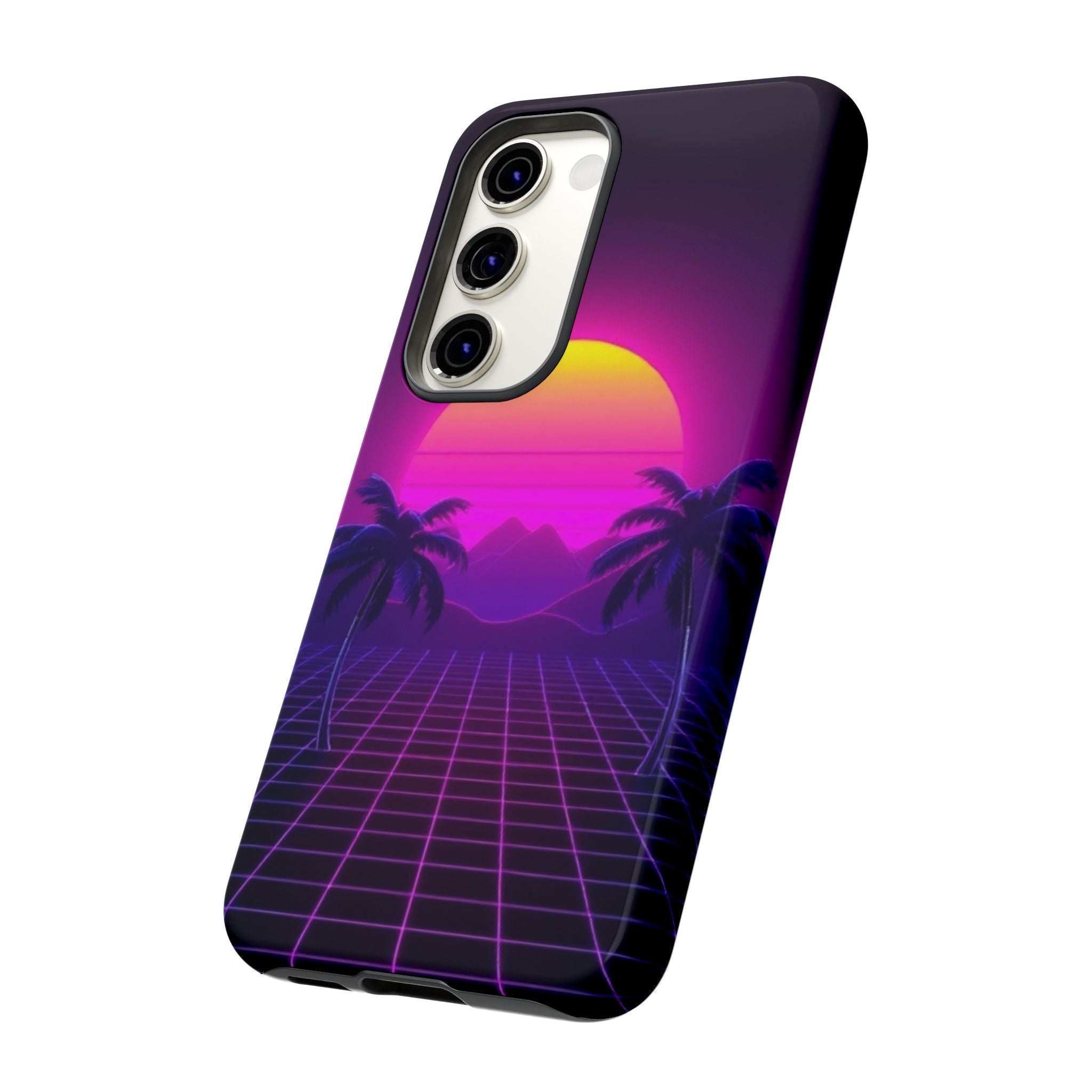 Android OR iPhone Compatible Cases - 80's Digital Grid Sunset Design - Unique Tough Cases