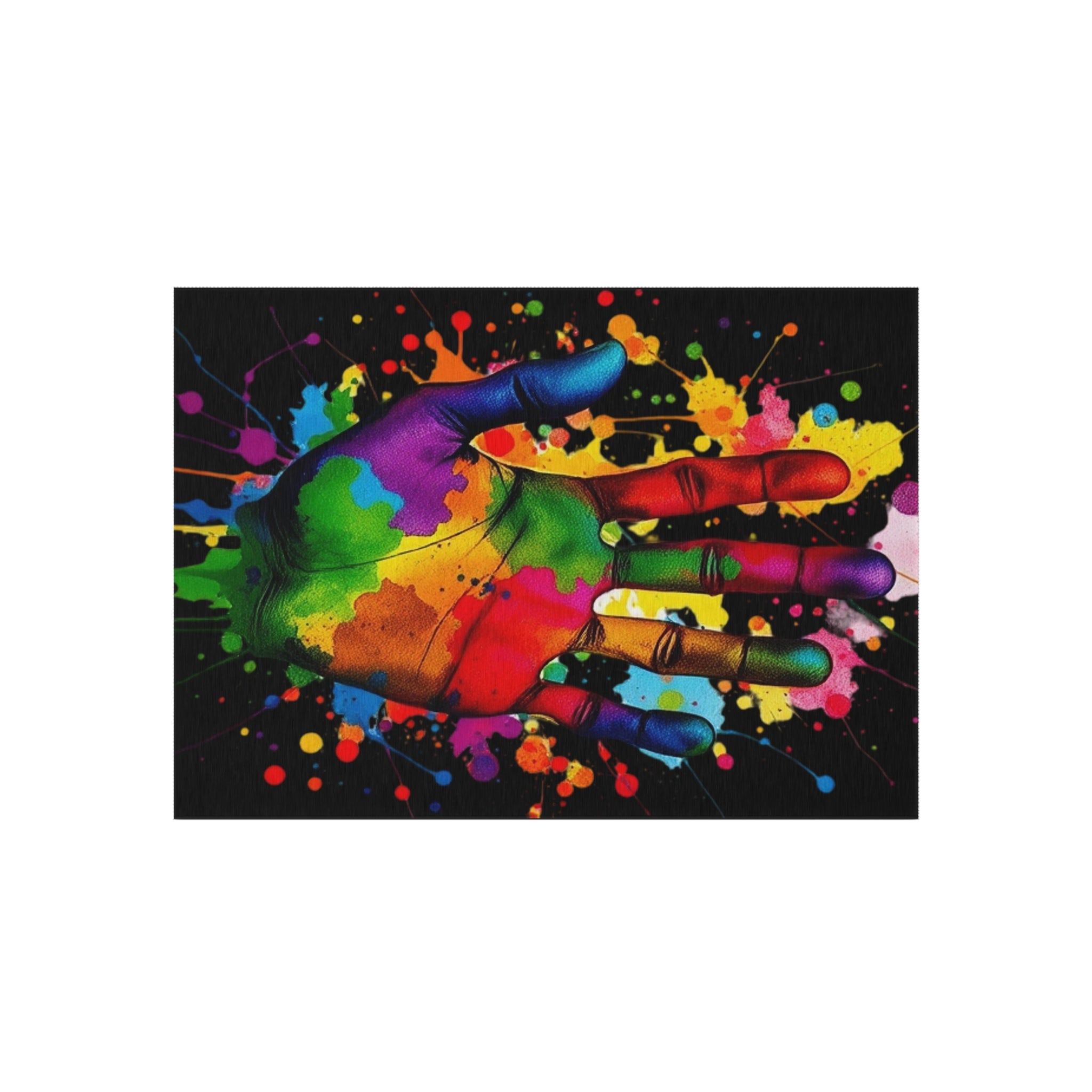 Rainbow Hand Art Outdoor Rug - Colorful Decorative Mat for Patios & Gardens