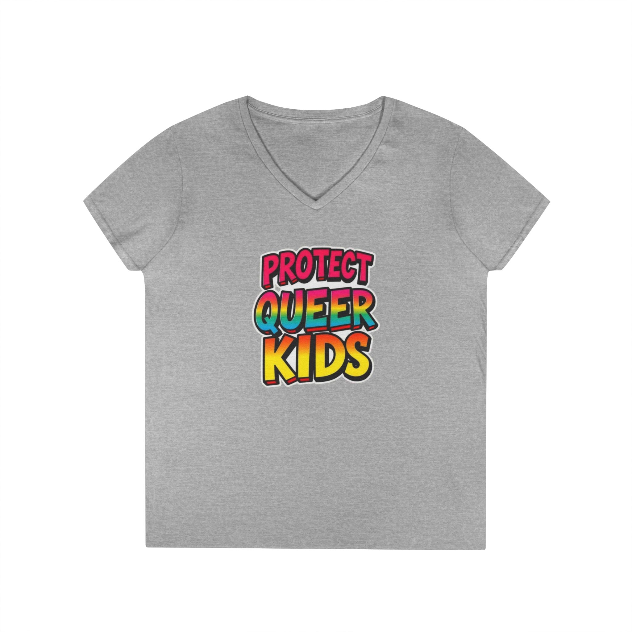 V-Neck T-Shirt: 'Protect Queer Kids' Design