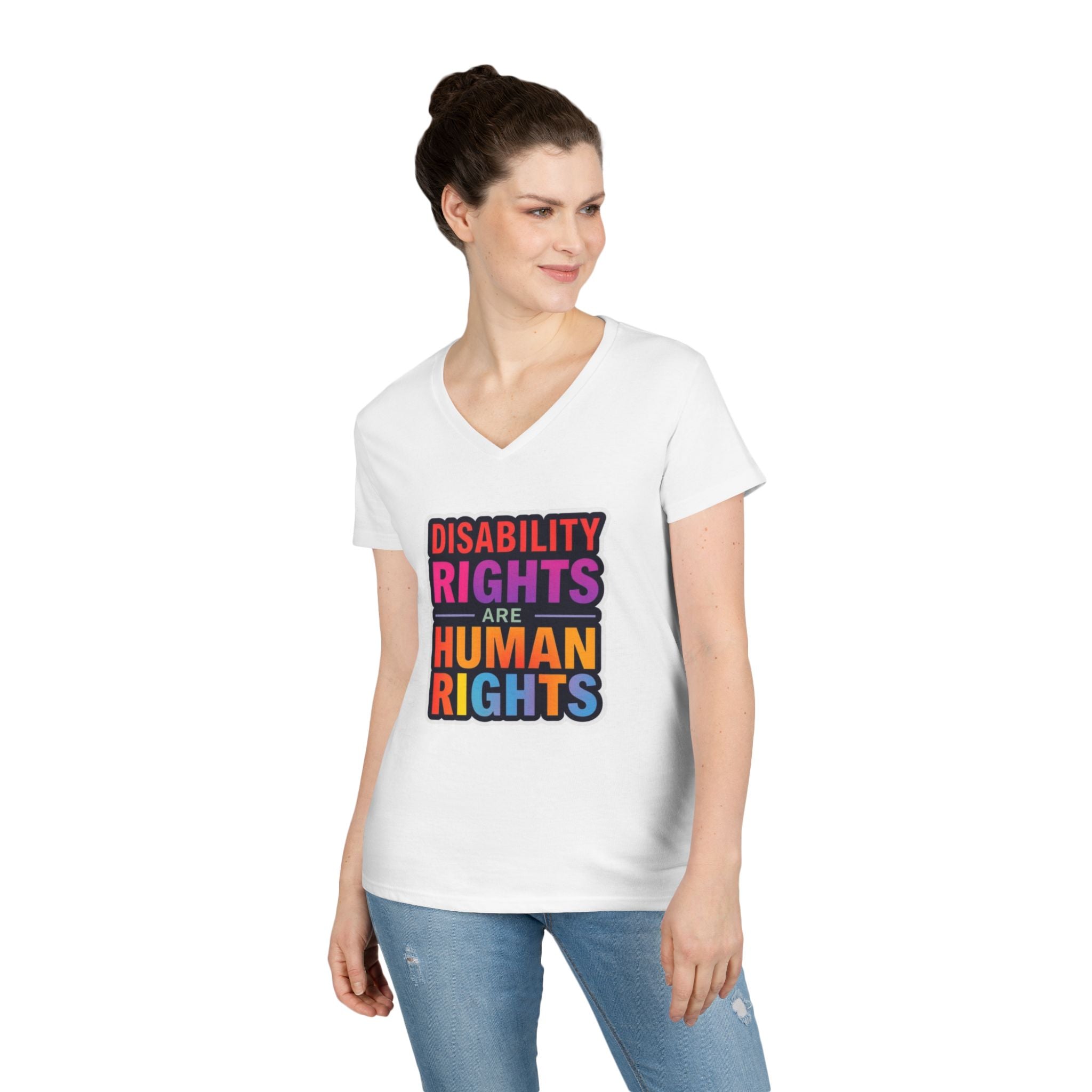Empowering Ladies' V-Neck T-Shirt - Disability Rights Are Human Rights