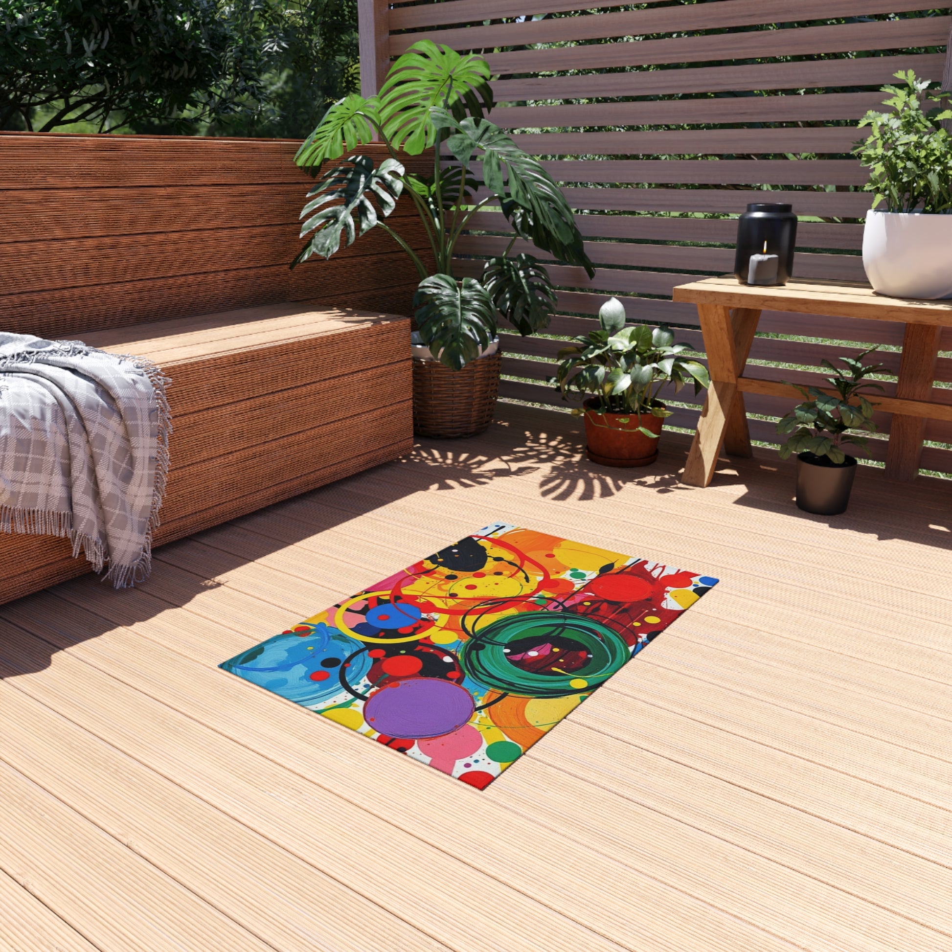 Abstract Circles and Swirls Outdoor Rug