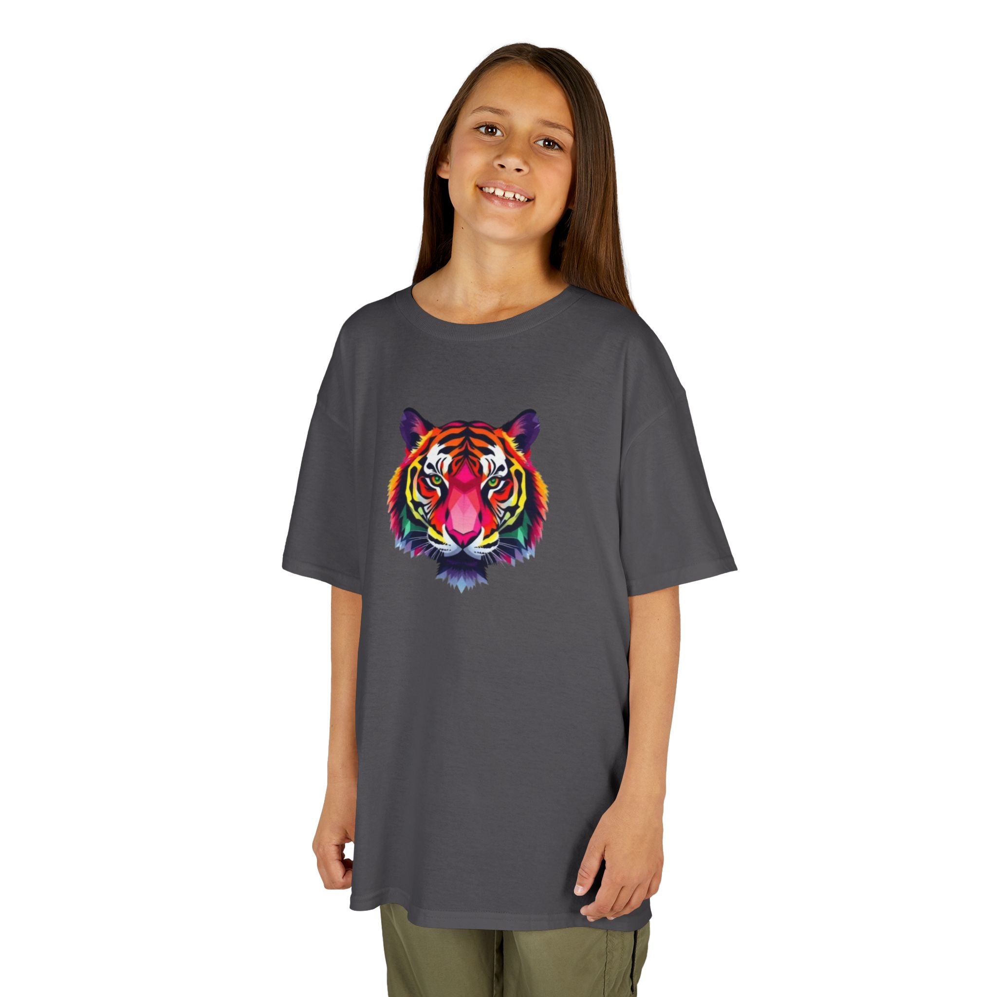 Colorful Fractal Tiger Kids Heavy Cotton Tee