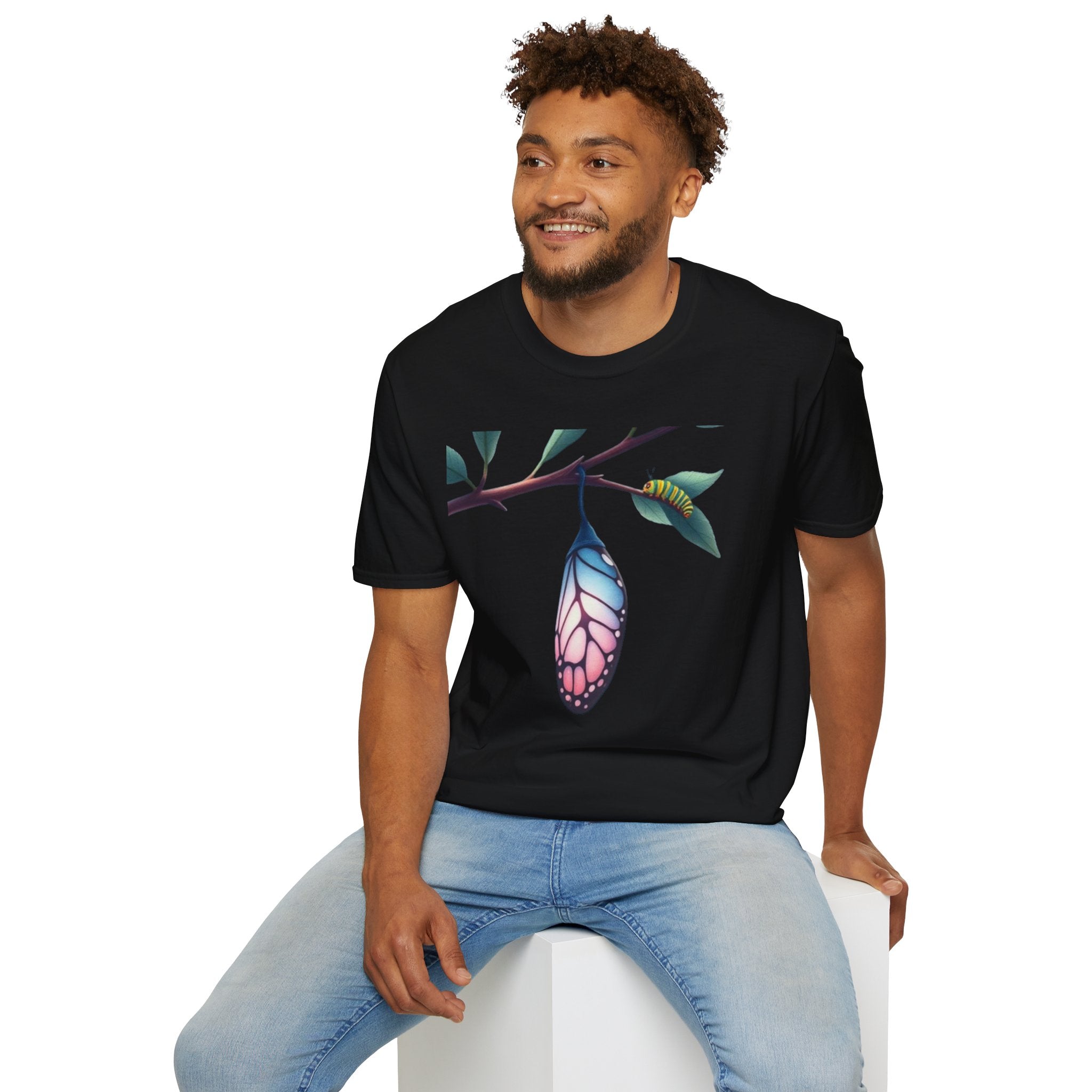Trans Caterpillar to Butterfly Transformation T-Shirt, Unisex Graphic T-Shirt