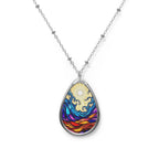 Oval Necklace — Stained Glass Sun & Wave Teardrop Pendant