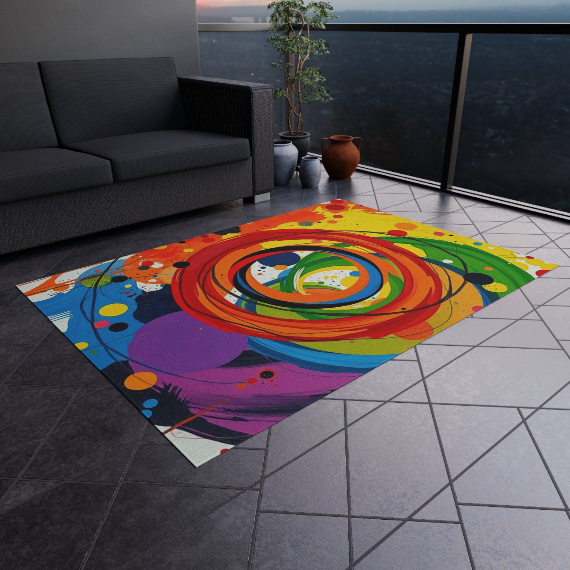Abstract Circles and Swirls Outdoor Rug