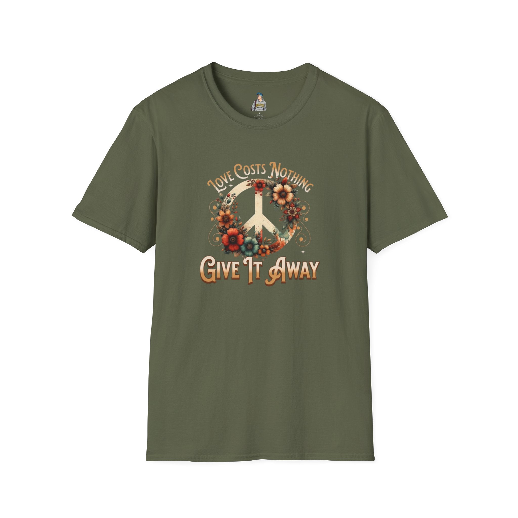 Unisex Softstyle T-Shirt - Love Costs Nothing, Give It Away Floral Peace Design