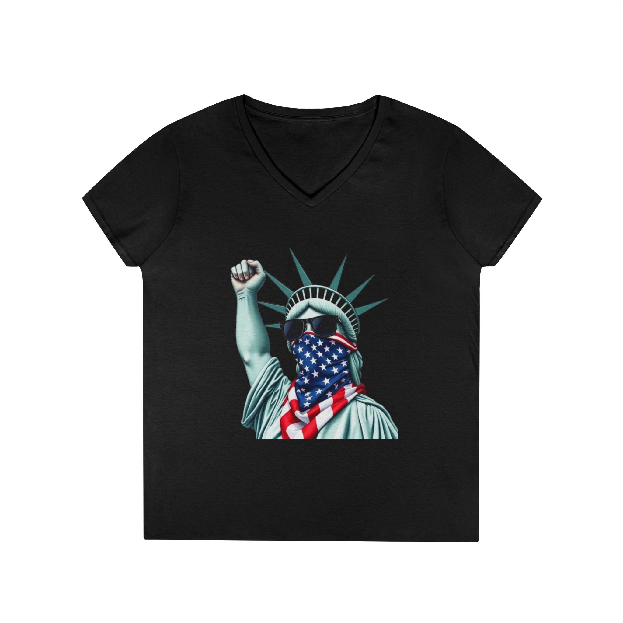 Patriotic Ladies' V-Neck T-Shirt - Resist Statue of Liberty Design