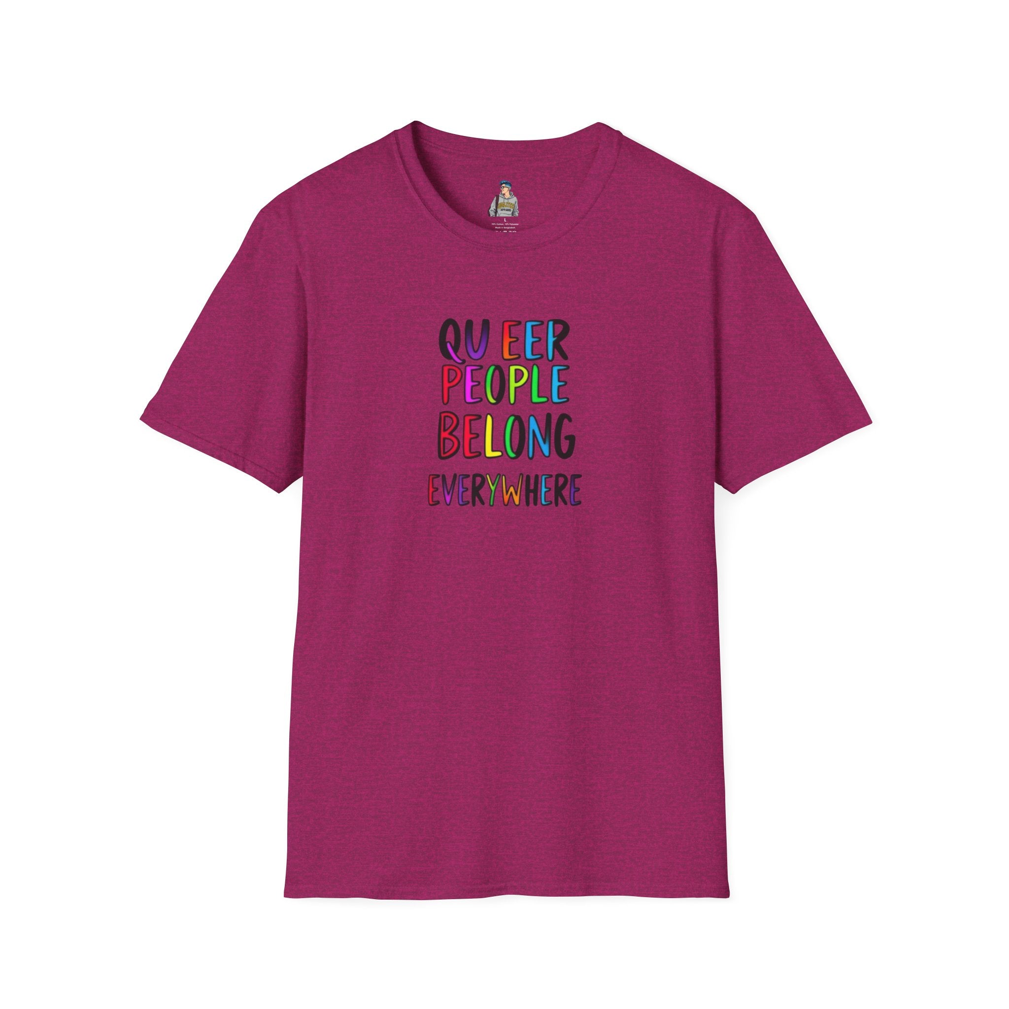 Queer Pride Unisex Softstyle T-Shirt - "Queer People Belong Everywhere"
