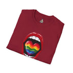 Pride Love Unisex Softstyle T-Shirt | LGBTQ+ Rainbow Heart Design