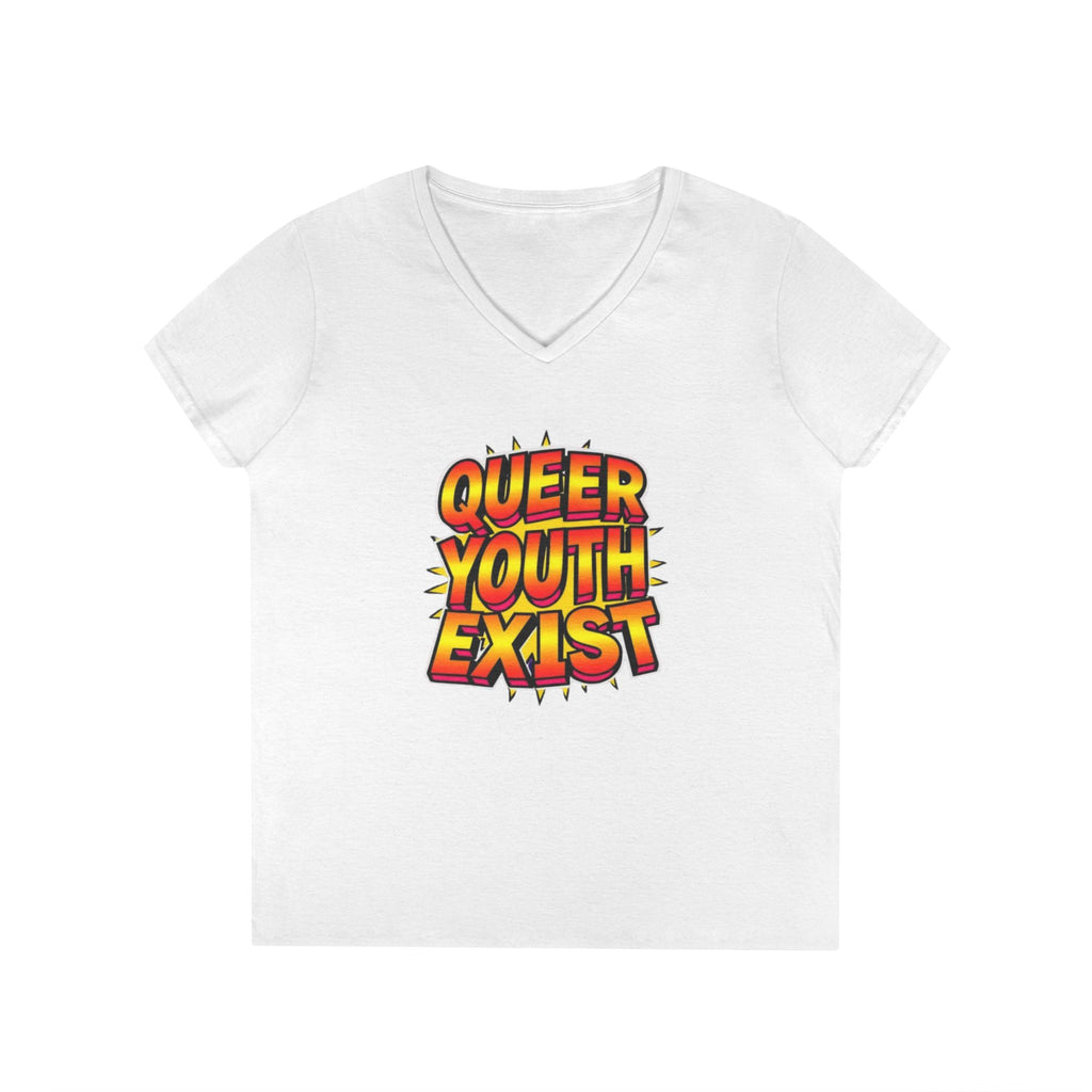 Queer Youth Exist V-Neck T-Shirt - Empowering Pride Apparel
