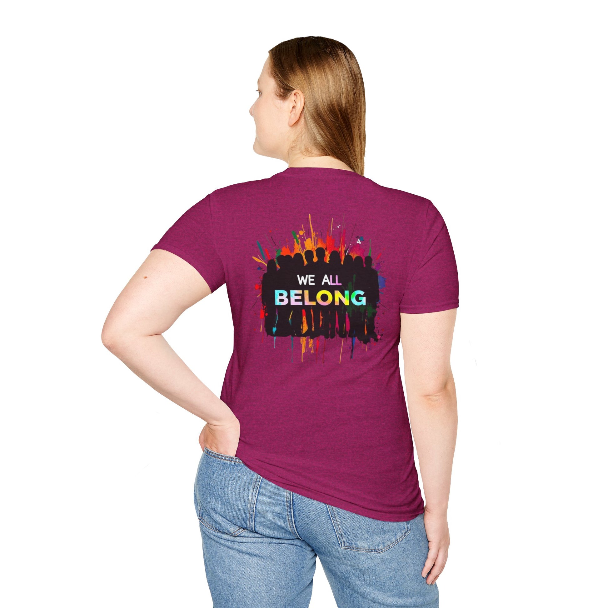 Unisex Softstyle T-Shirt: "Conversion Therapy is Torture" & "We All Belong" - LGBTQ+ Empowerment Tee