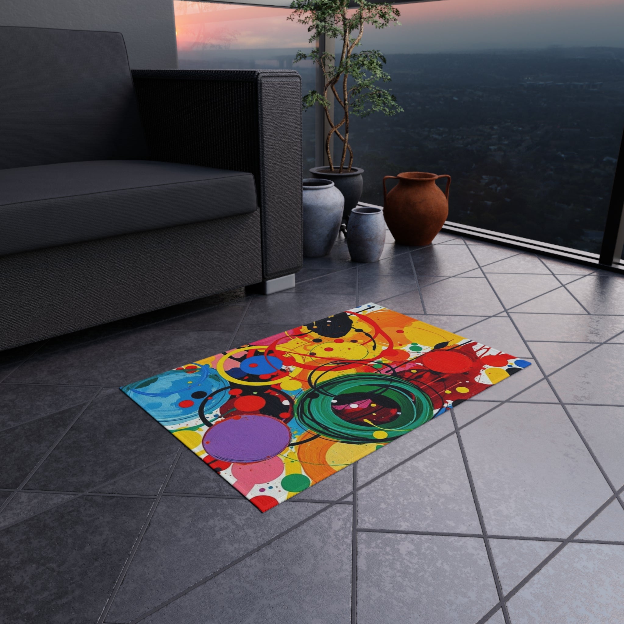 Abstract Circles and Swirls Outdoor Rug
