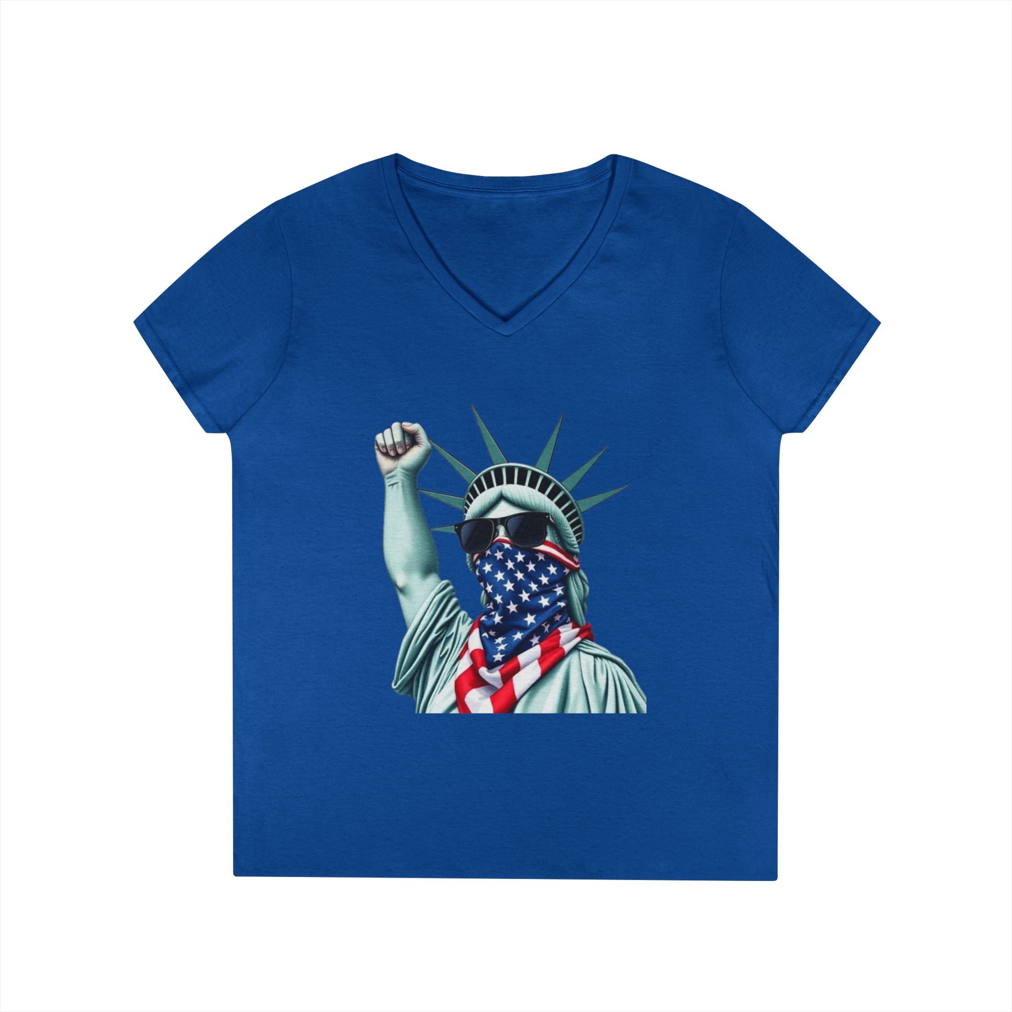 Patriotic Ladies' V-Neck T-Shirt - Resist Statue of Liberty Design