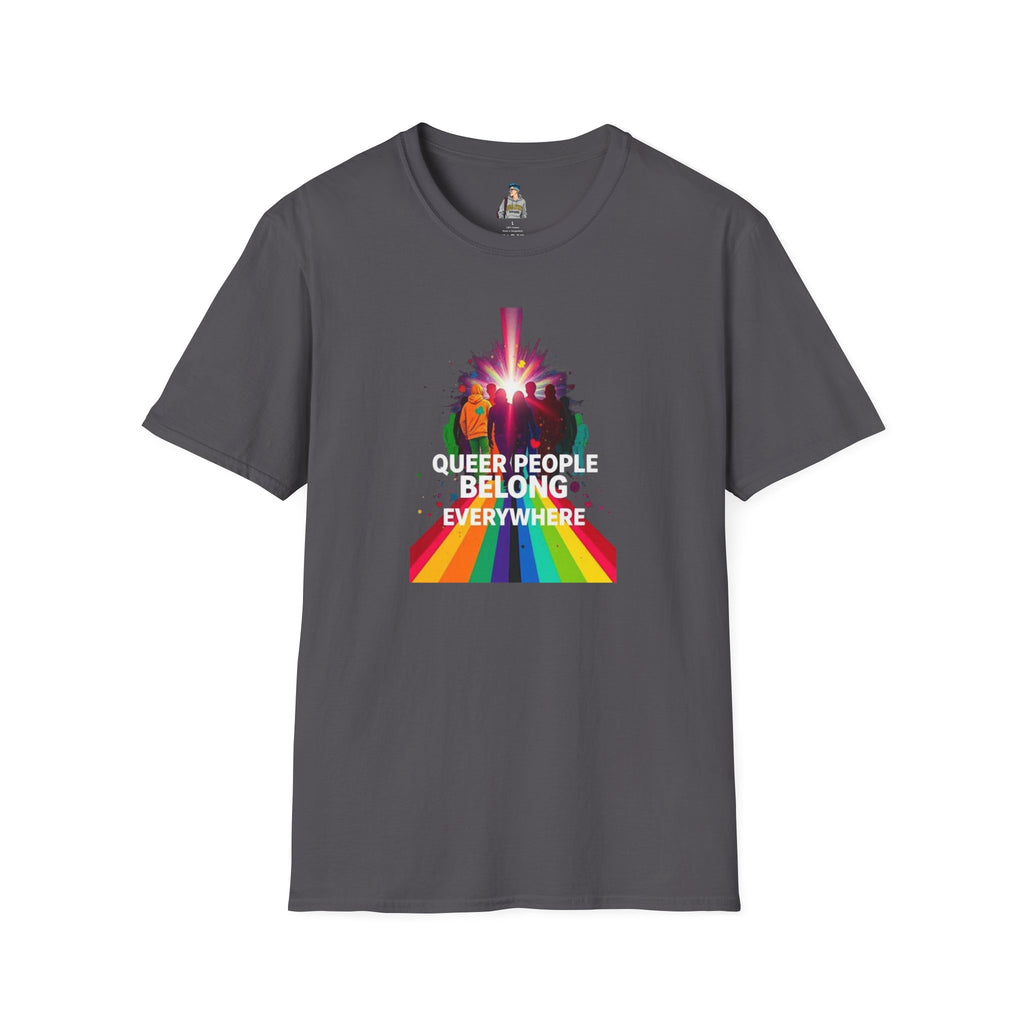 Queer Pride Unisex Softstyle T-Shirt - "Queer People Belong Everywhere"