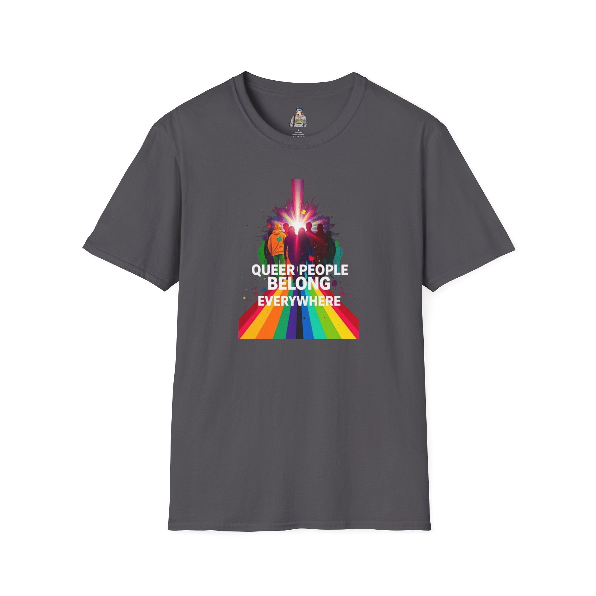 Queer Pride Unisex Softstyle T-Shirt - "Queer People Belong Everywhere"