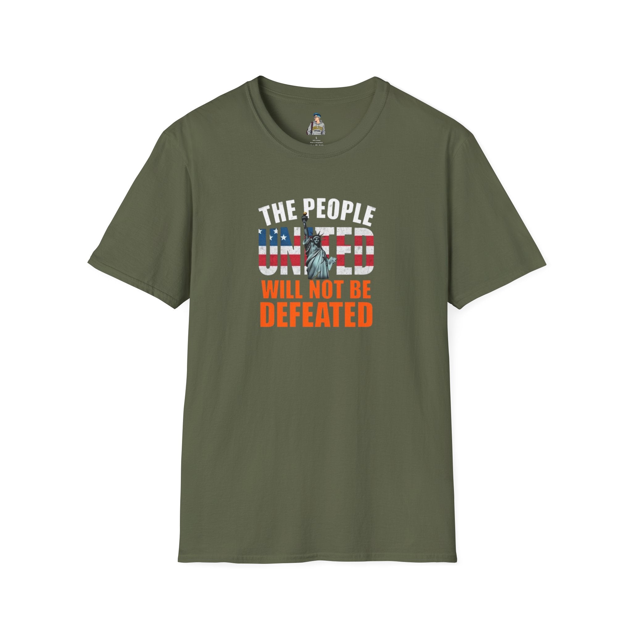 Patriotic Unisex Softstyle T-Shirt - "The People United Will Not Be Defeated"