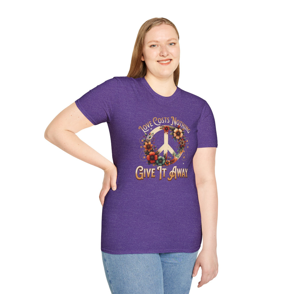 Unisex Softstyle T-Shirt - Love Costs Nothing, Give It Away Floral Peace Design