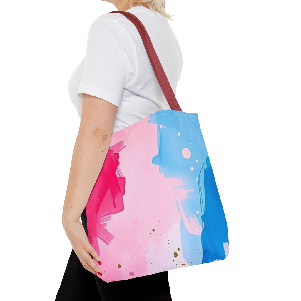 Pink, White and Blue Watercolor on Canvas Design - Tote Bag