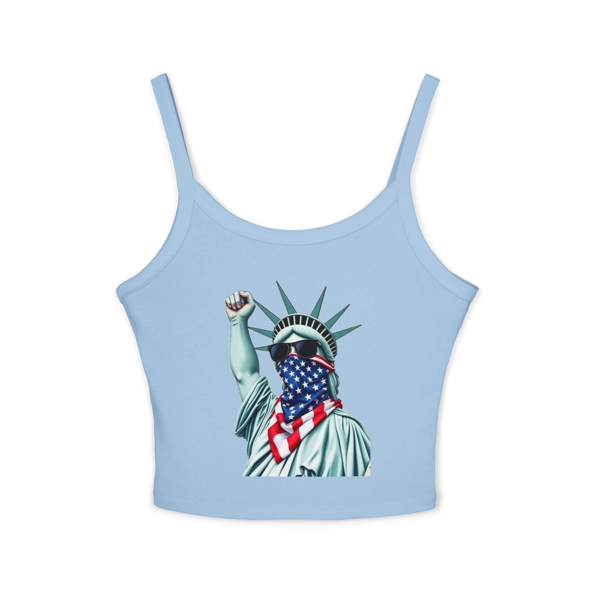 Patriotic Women's Spaghetti Strap Tank Top - Stand With Her Statue of Liberty Design