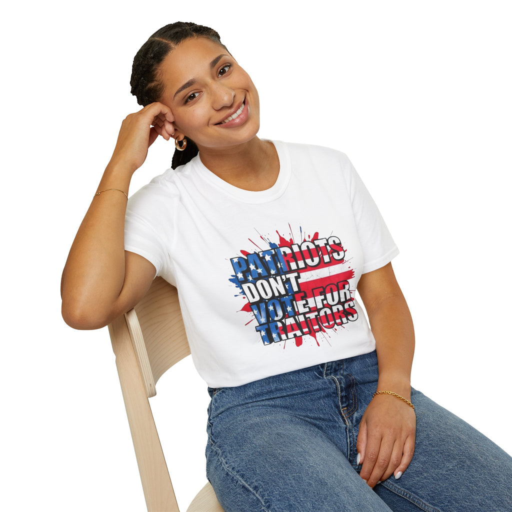 Unisex Softstyle T-Shirt - 'Patriots Don't Vote for Traitors' with USA Flag Design