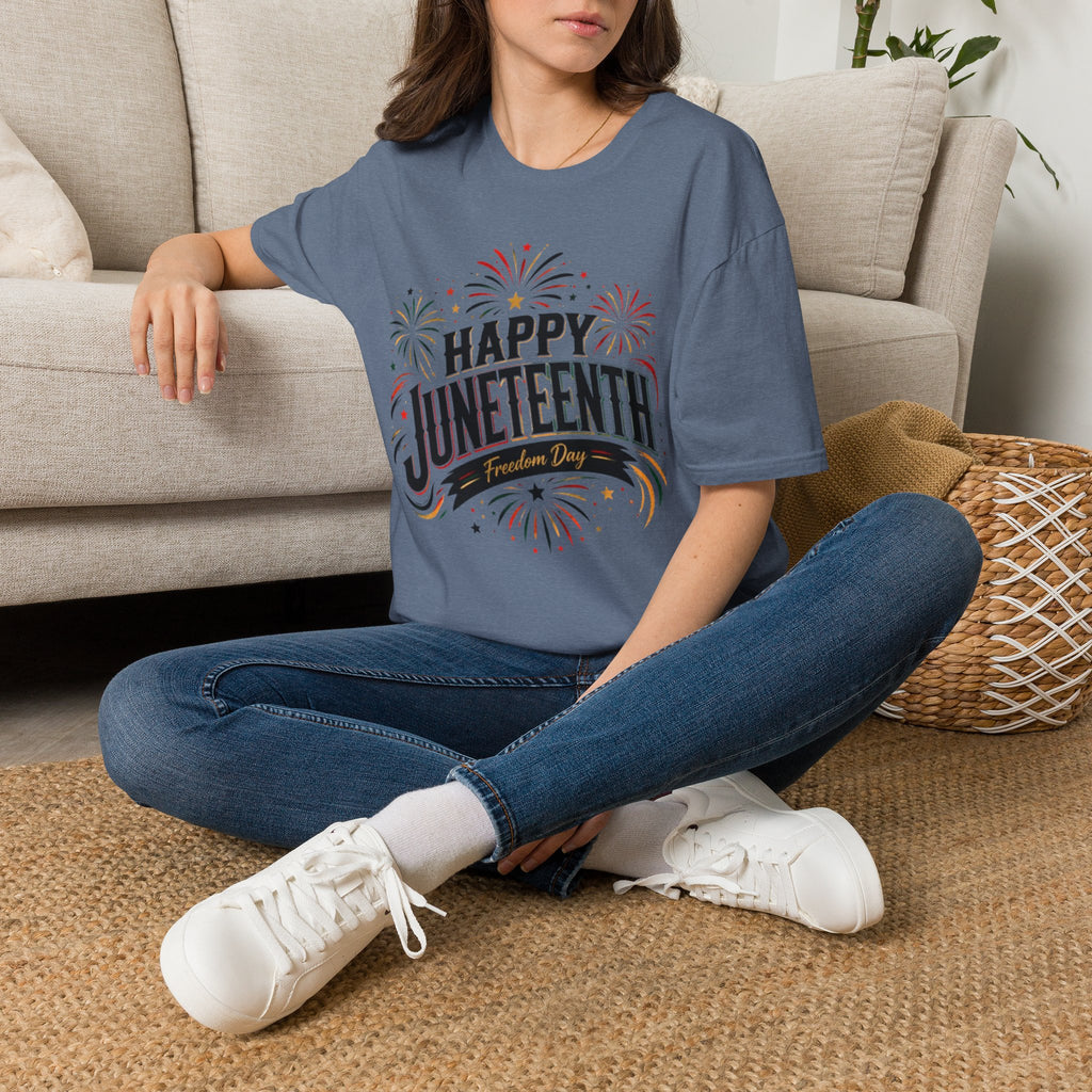 Juneteenth T-Shirt - "Happy Juneteenth" Fireworks Celebration Tee