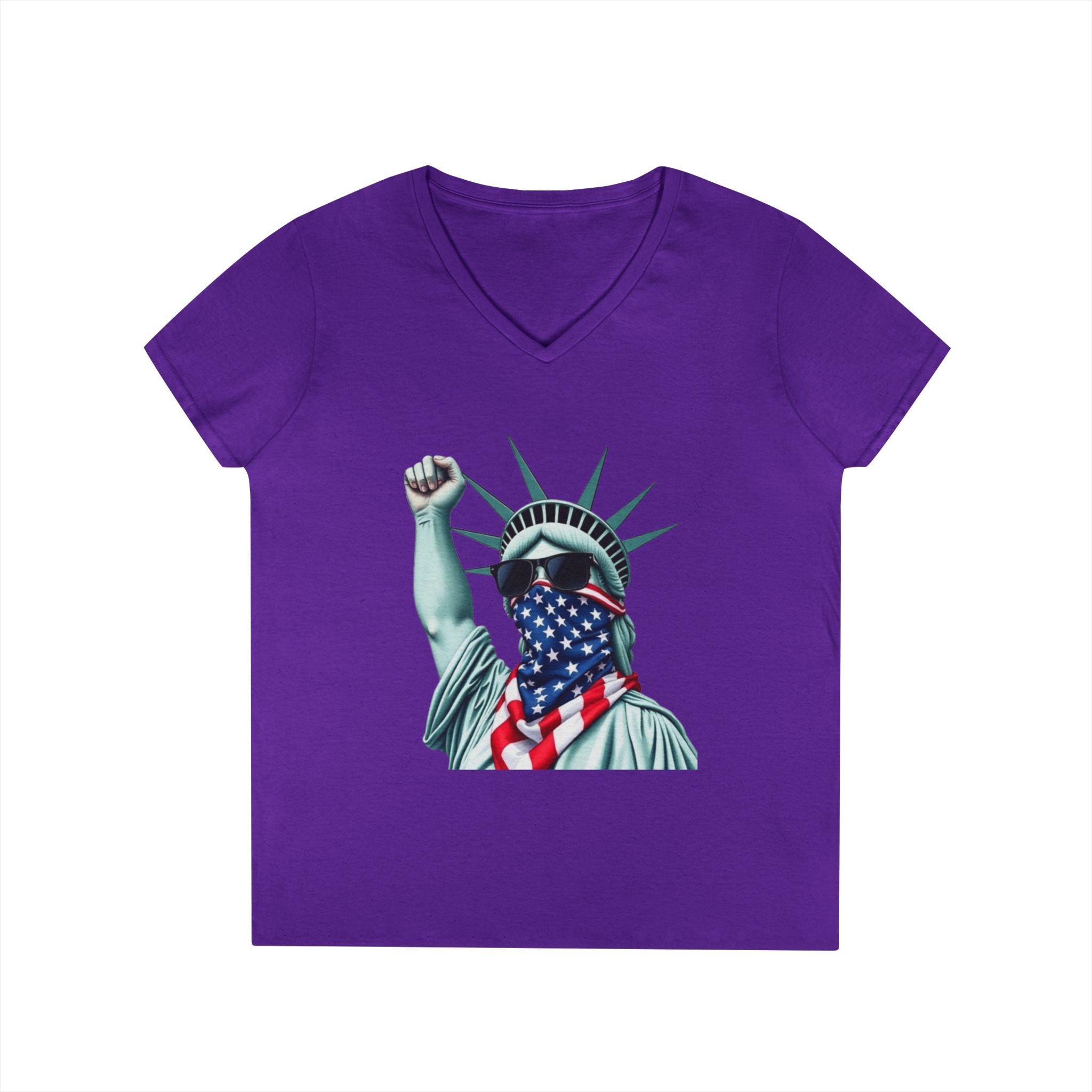 Patriotic Ladies' V-Neck T-Shirt - Resist Statue of Liberty Design