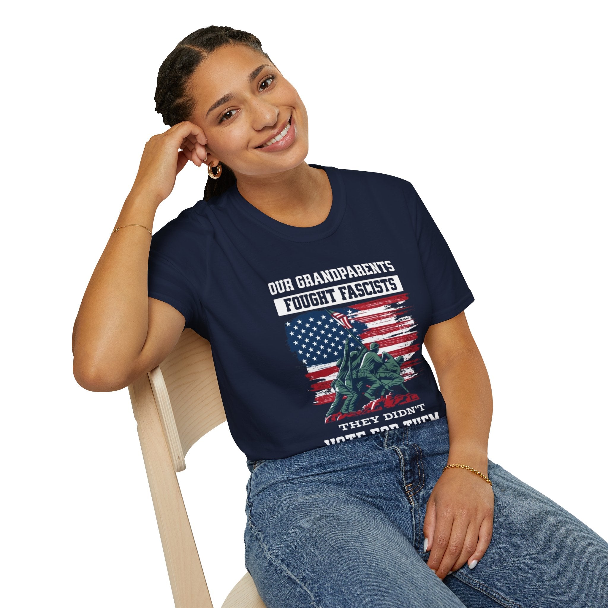 Unisex Softstyle T-Shirt: 'Our Grandparents Fought Fascists' Patriotic Tee