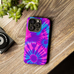 Tie-Dye Floral Phone Case for iPhone — Pink & Blue Retro Protective Tough Case