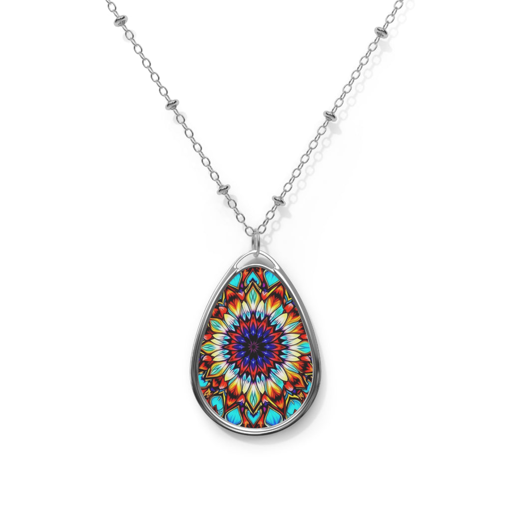 Oval Necklace — Colorful Kaleidoscope Teardrop Pendant Necklace