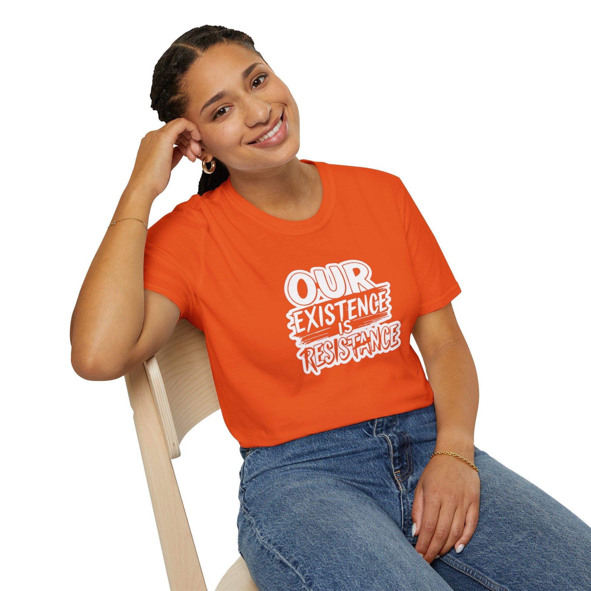 Unisex Softstyle T-Shirt - "Our Existence is Resistance" - Motivational Tee for Activists, Casual Wear, Gift for Change-makers
