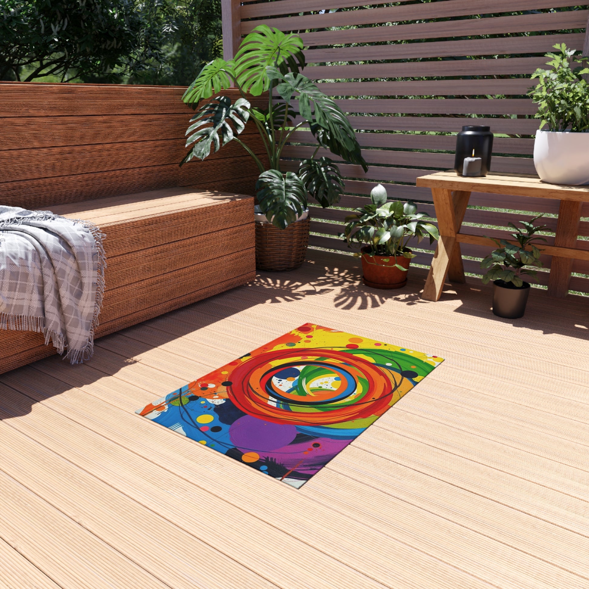 Abstract Circles and Swirls Outdoor Rug