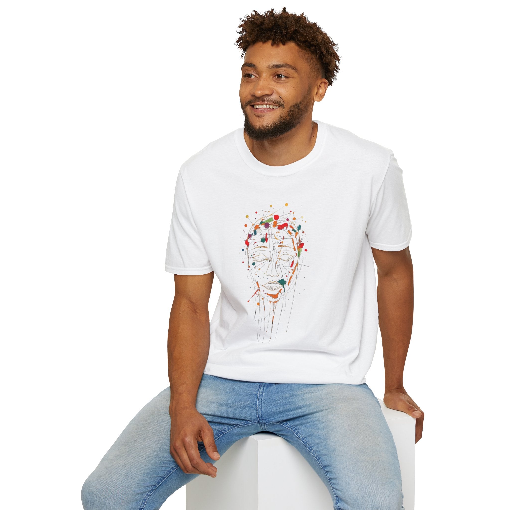 Abstract Rainbow Splatter Face Tee
