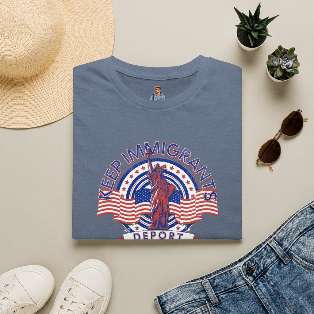 American Patriot - Keep Immigrants Deport Fascists Unisex T-Shirt - Celebrate Freedom & Diversity